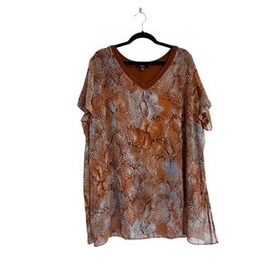 Dennis Basso Layered Chiffon Brown Snakeskin Plus Size 24W